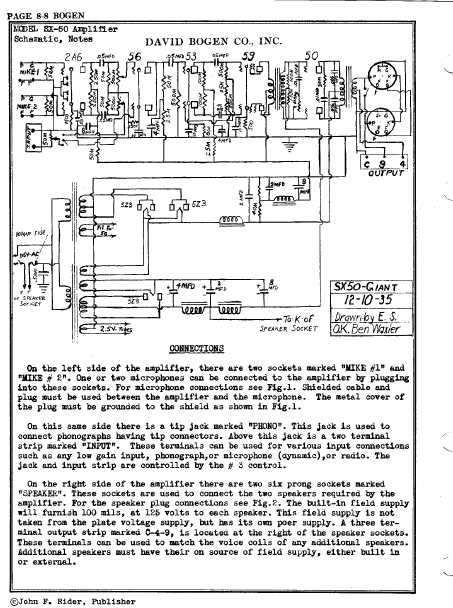 BOGEN Model SX-50 Amplifier Schematic