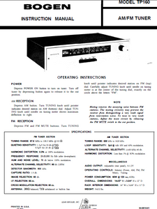 BOGEN Model TP-160 AM FM Tuner Instruction Manual