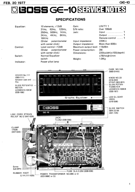 BOSS GE10 Graphic Equalizer Operation Manual