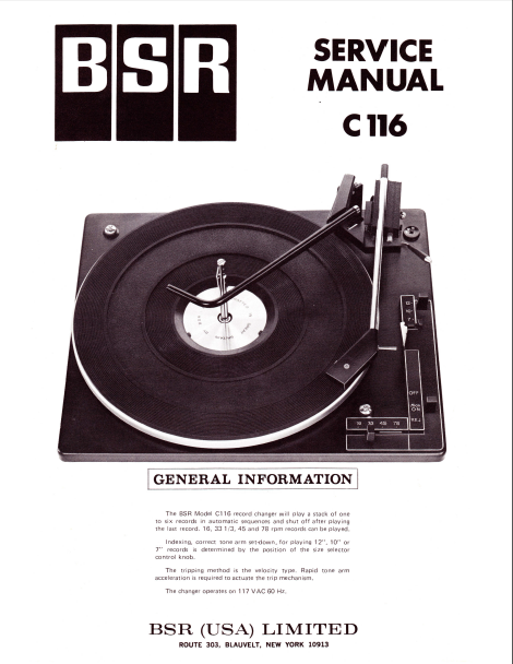 BSR C116 Record Changer Service Manual