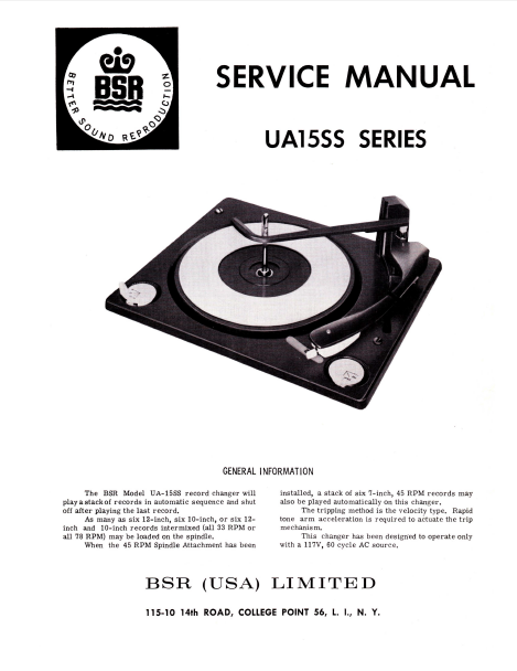 BSR UA15SS Series Record Changer Service Manual