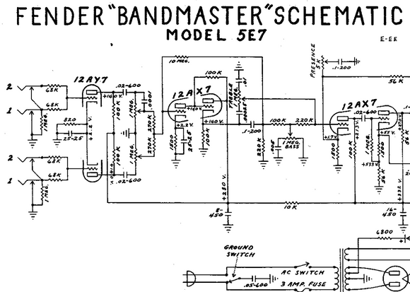 Fender Bandmaster 5E7 Schematics