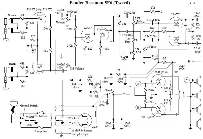 FENDER Bassman 5F6 Tweed Shcematic
