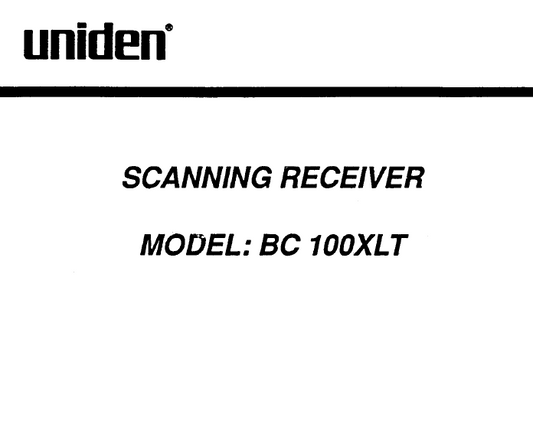 BEARCAT BC-100XLT Scanning Receiver Service Manual