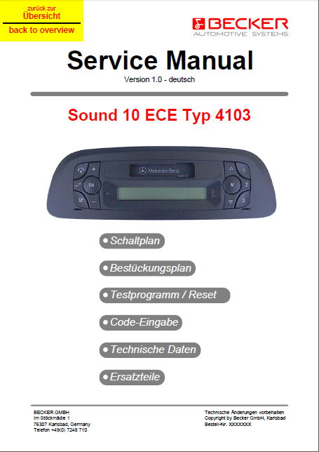 BECKER BE-4103 Sound Service Manual
