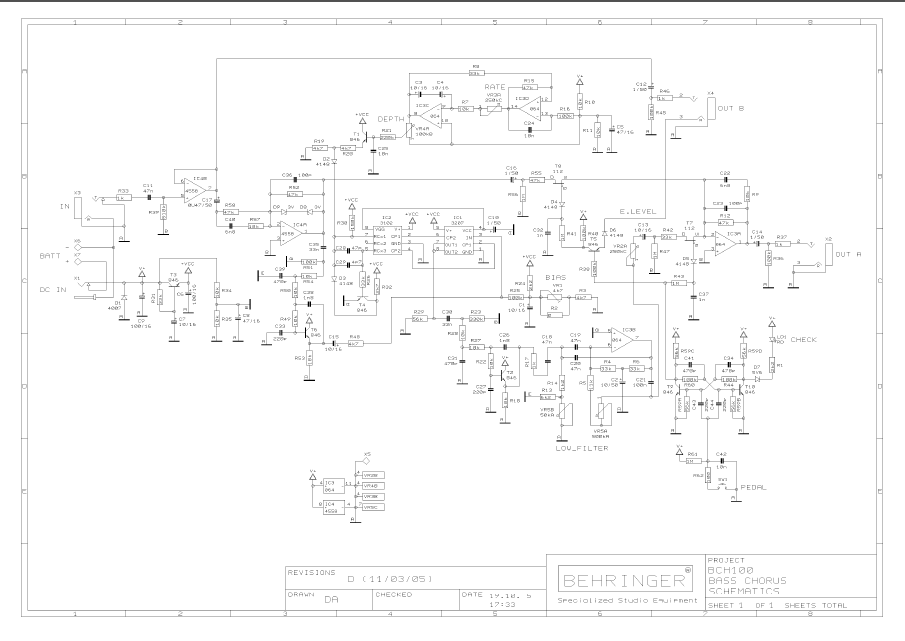 BEHRINGER BCH100 Bass Chorus rev D Schematics