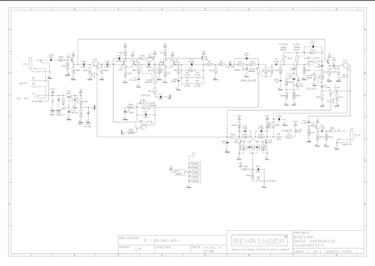 BEHRINGER BOD100 Bass Overdrive rev D Schematics
