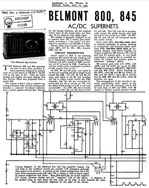 BELMONT 800-845 AC DC Superhets Instruction Manual
