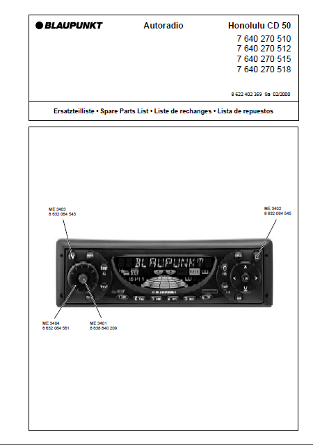 BLAUPUNKT CD 50 Parts List