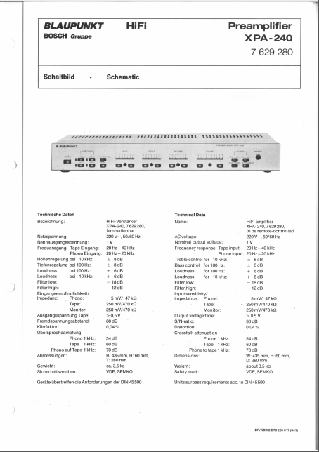 BLAUPUNKT Preamplifier XPA-240 Schematics