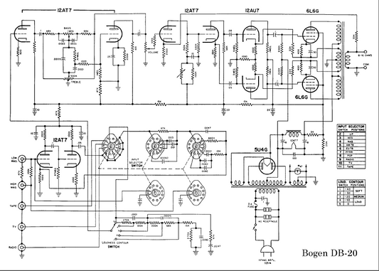 BOGEN DB-20 Stereo Amplifier Schematic