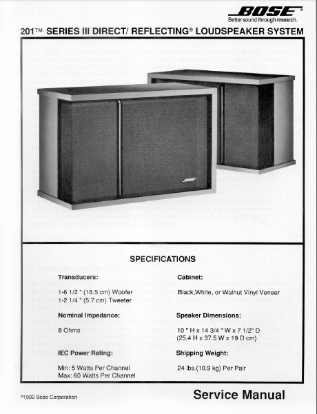 BOSE 201 Series III Loudspeaker System Service Manual