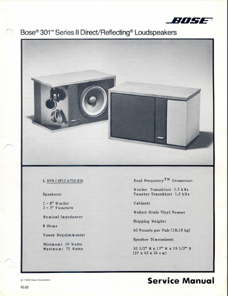 BOSE 301Series II Loudspeakers Service Manual Electronic Service Manuals