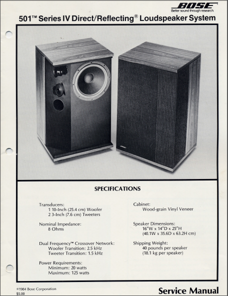 BOSE 501 Loudspeaker System Service Manual – Electronic Service Manuals