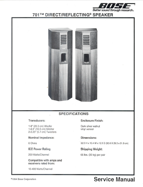 BOSE 701 Speaker Service Manual