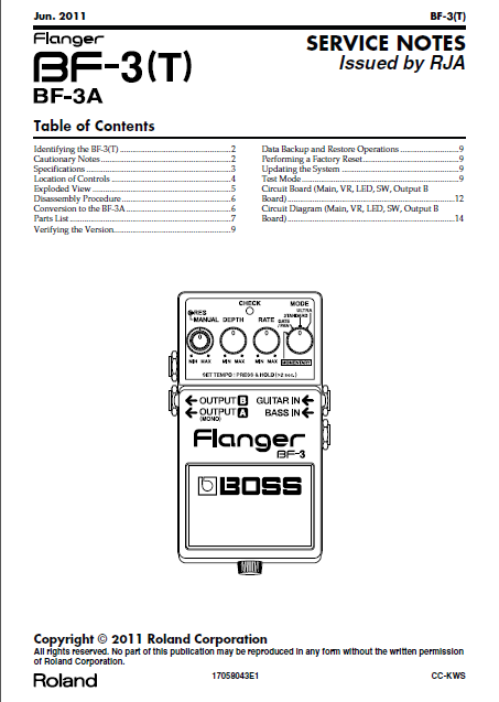 BOSS BF3A Bass Flanger Service Notes