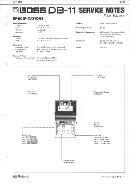 BOSS DB11 Music Conductor Service Notes