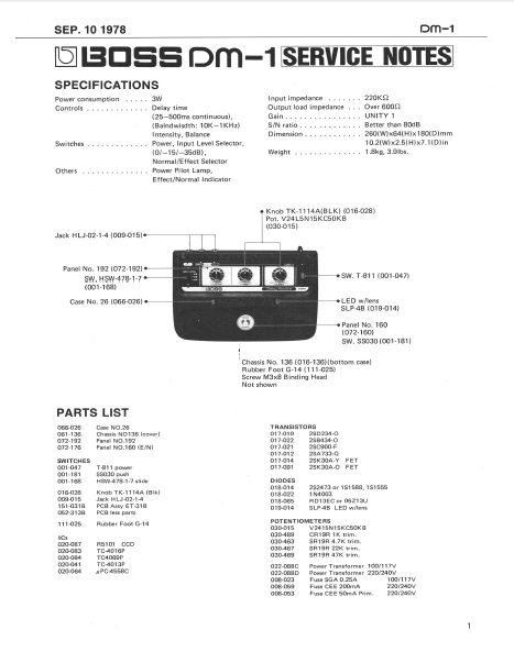 BOSS DM1 Delay Machine Effects Service Notes