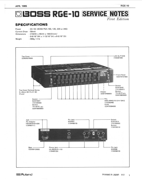 BOSS RGE10 Graphic EQ Service Notes
