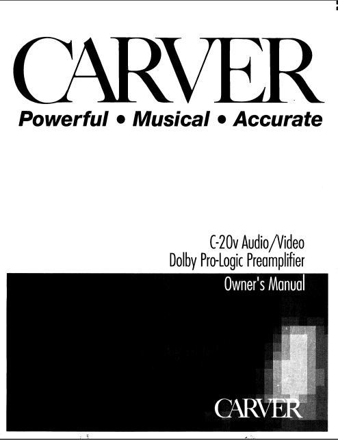 CARVER C-20v Pro-Logic Preamplifier Owner's Manual