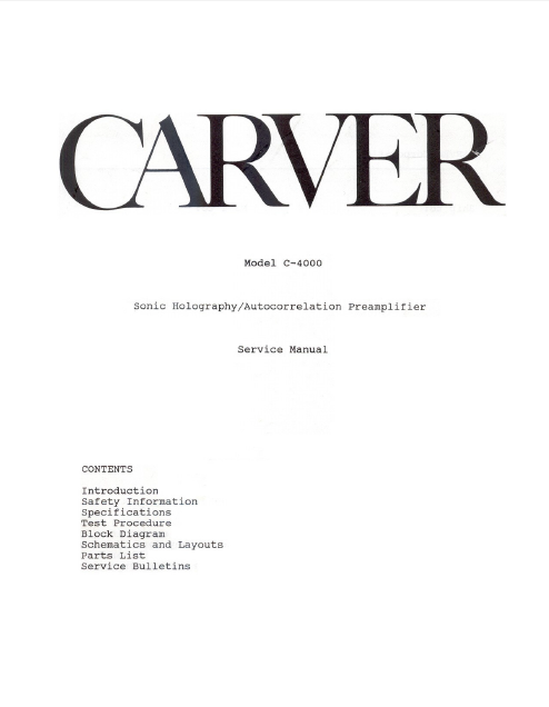 CARVER Model C-4000 Preamplifier Service Manual