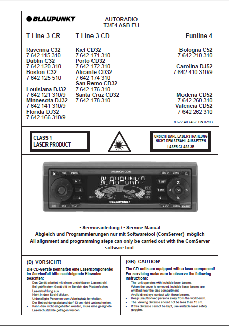 BLAUPUNKT Autoradio T3-F4 ASB EU Service Manual