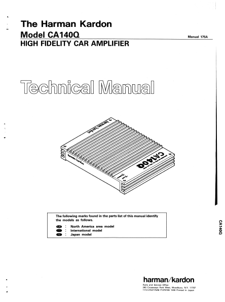 Harman Kardon Model CA140Q High Fidelity Car Amplifier Technical Service Manual