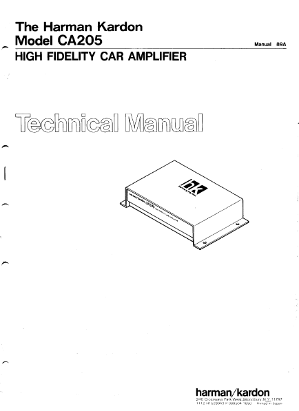 Harman Kardon Model CA205 High Fidelity Car Amplifier Technical Service Manual