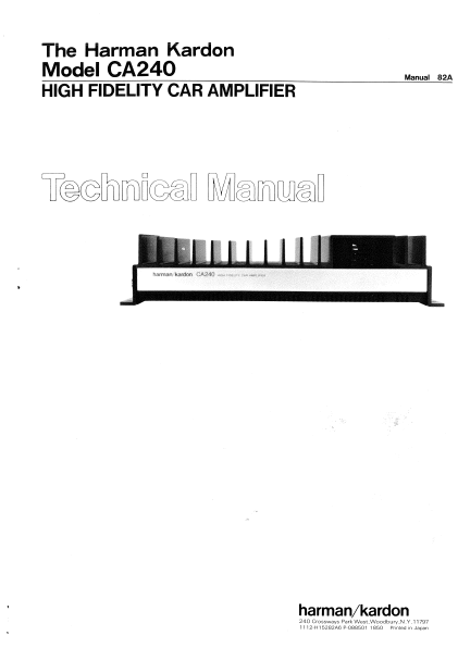 Harman Kardon Model CA240 High Fidelity Car Amplifier Technical Service Manual