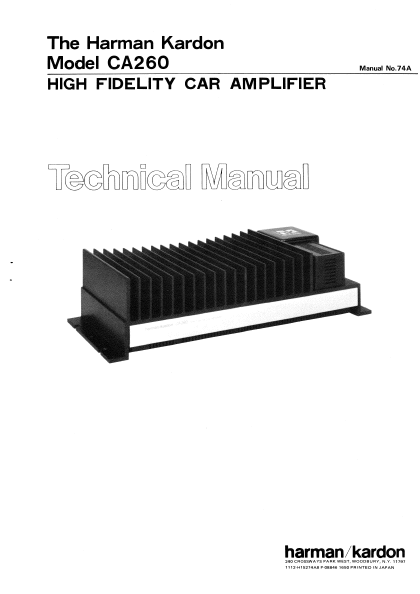 Harman Kardon Model CA260 High Fidelity Car Amplifier Technical Service Manual