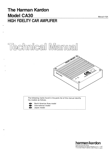 Harman Kardon Model CA30 High Fidelity Car Amplifier Technical Service Manual
