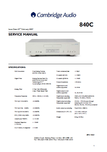 Cambridge Audio 840C Service Manual