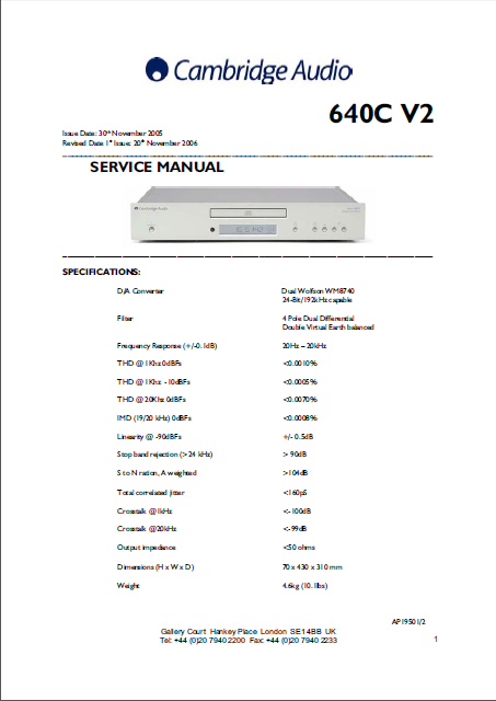 Cambridge Audio 640C V2 Service Manual