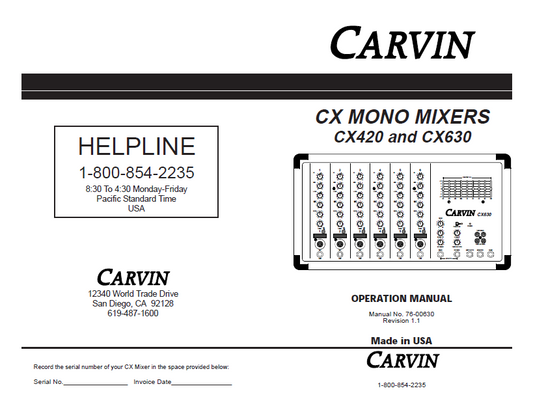 Audio TO Clearcom-CARVIN-CX420_630 Service Manual
