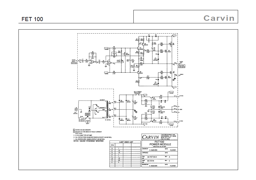Audio TO Clearcom-CARVIN-FET100 SCHEMATIC Service Manual