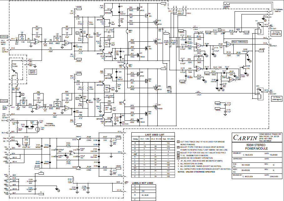 Audio TO Clearcom-CARVIN - 2 X 500 W POWER MODULE Service Manual