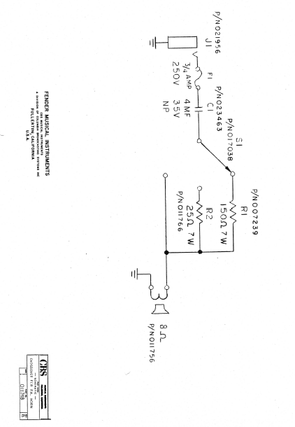 FENDER CBS Crossover PA Horn Schematic