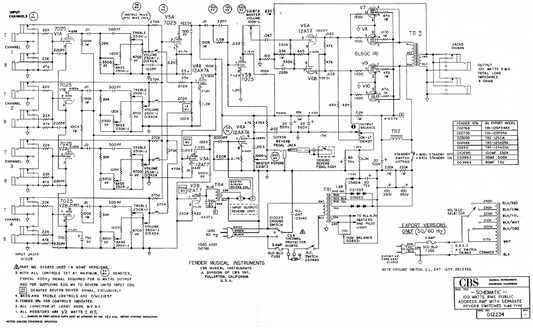 FENDER CBS 100 Watts RMS Public Rev Schematic