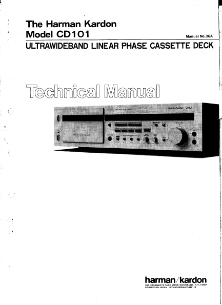 Harman Kardon CD101 Ultrawideband Linear Phase Cassette Deck Technical Service Manual