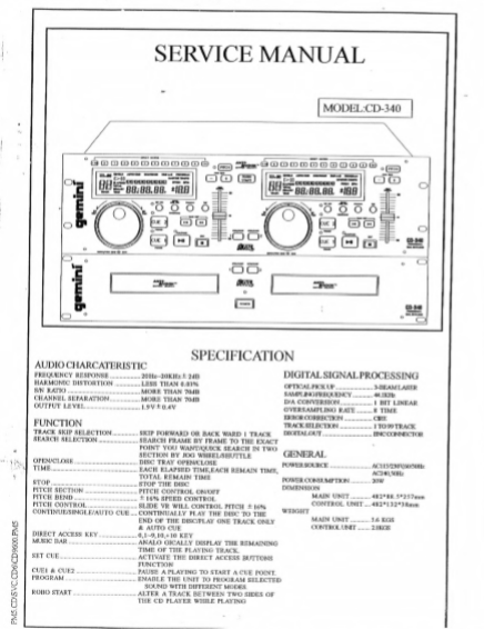 GEMINI Model CD-340 Service Manual