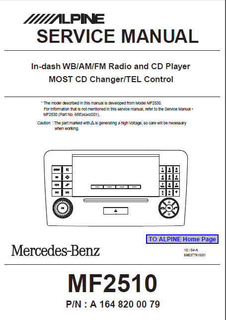 ALPINE MF2510 CD Player Changer Service Manual