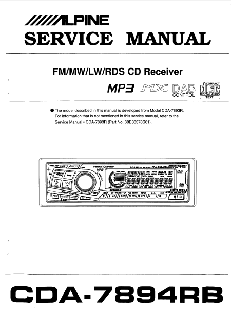 ALPINE CDA-7894RB CD Receiver MP3 Service Manual – Electronic Service ...