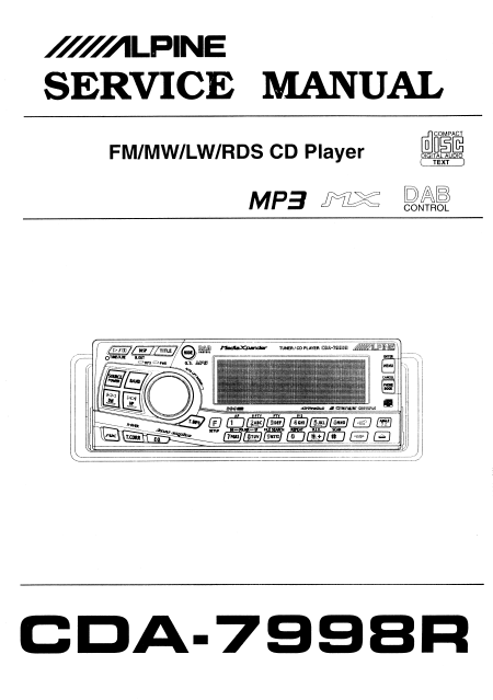 ALPINE CDA-7998R CD Player MP3 Service Manual