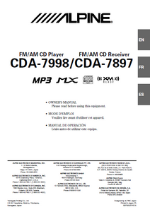 ALPINE CDA 7897-7998 CD Receiver Player MP3 Owner's Manual