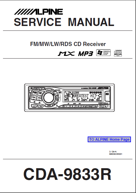 ALPINE CDA-9833R CD Receiver MP3 Service Manual