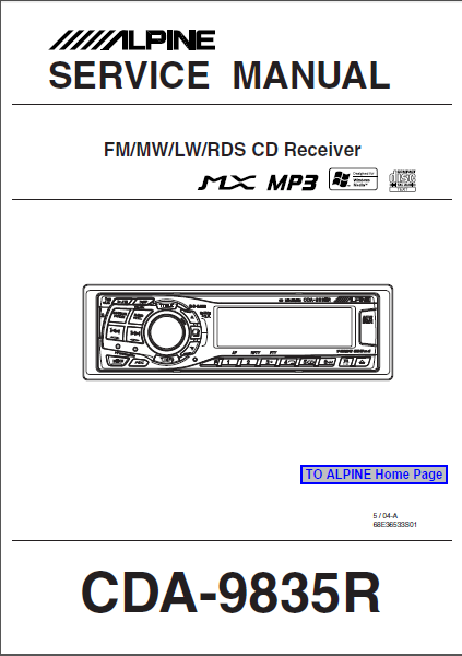 ALPINE CDA-9835R CD Receiver MP3 Service Manual