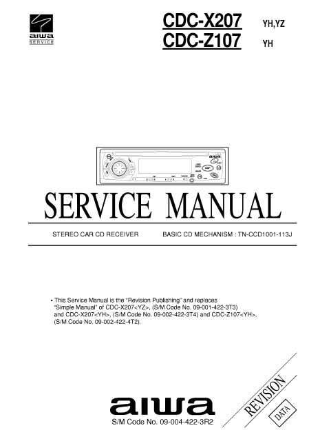 AIWA CDC-X207 Revision Stereo Car CD Receiver Service Manual
