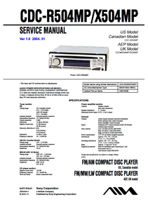 AIWA CDC-R504MP Ver 1.0 Compact Disc Player Service Manual