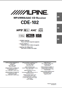 ALPINE CDE-102 MP3 AAC CD Receiver Owner's Manual