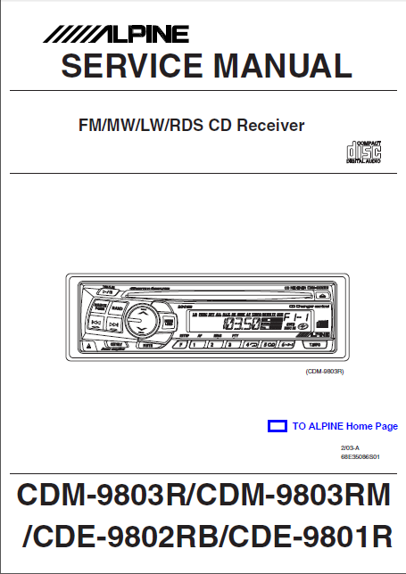 ALPINE CDM-9803R FM CD Receiver Service Manual